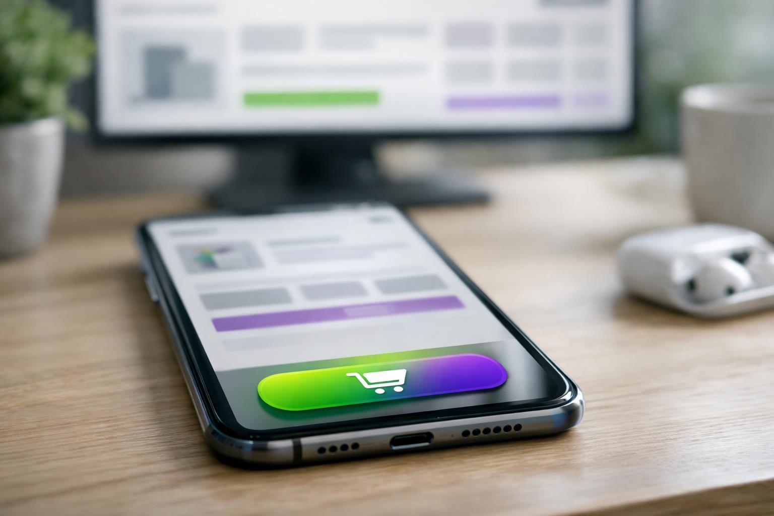 Hand tippt auf Warenkorb-Button in mobiler Shop-Ansicht
