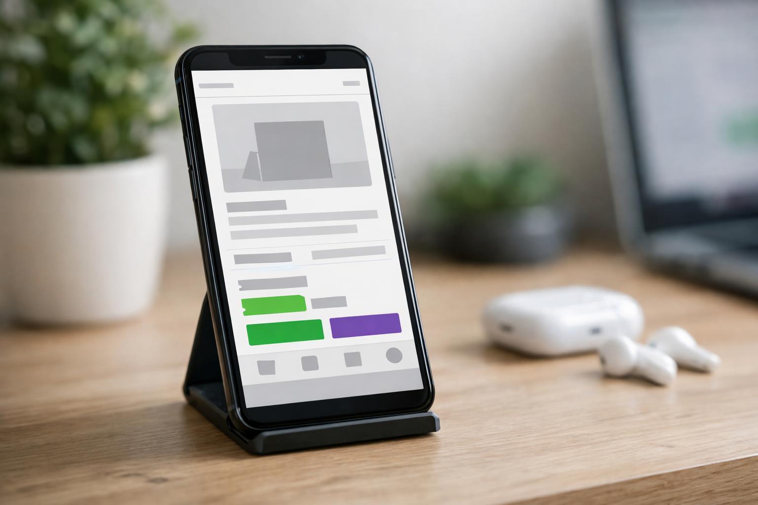 Person betrachtet Produktseite eines Onlineshops auf dem Smartphone