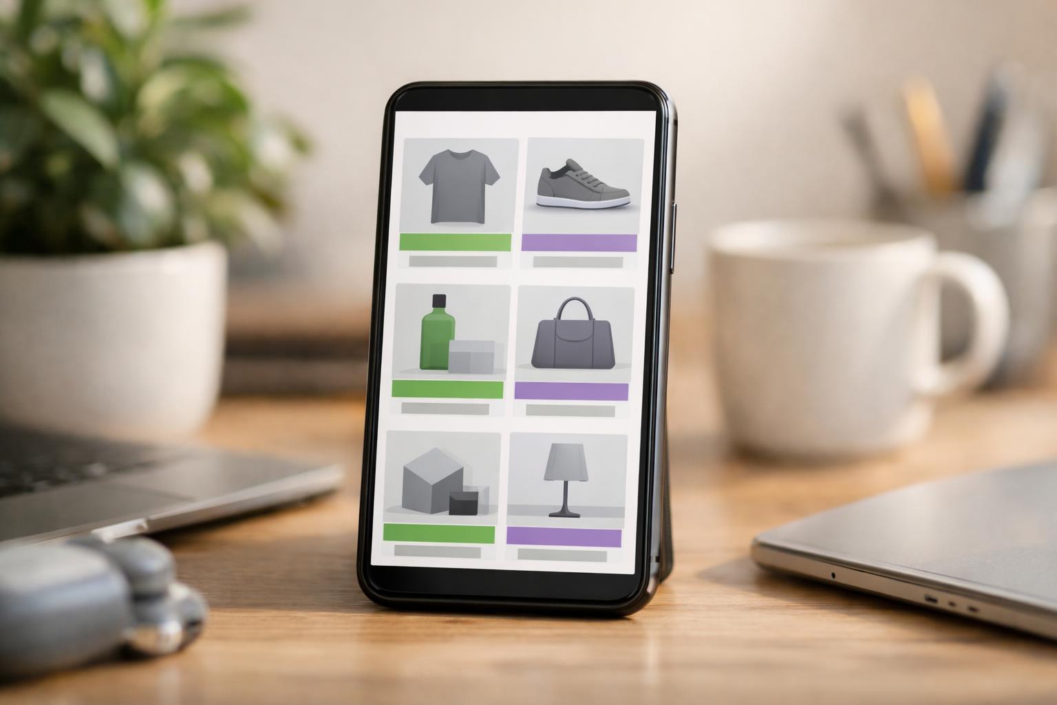 Person scrollt mit dem Smartphone durch einen Onlineshop
