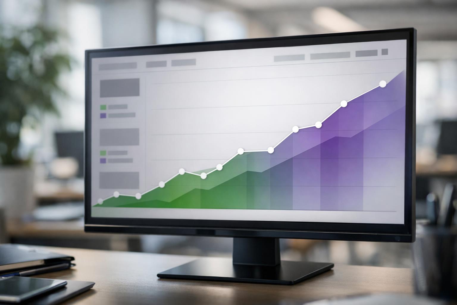 Monitor zeigt ansteigende Traffic-Kurve über mehrere Monate