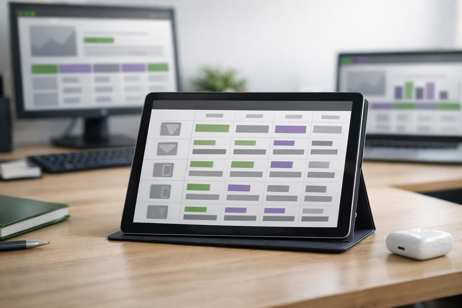 Hand vergleicht Produktpreise verschiedener Händler auf einem Tablet