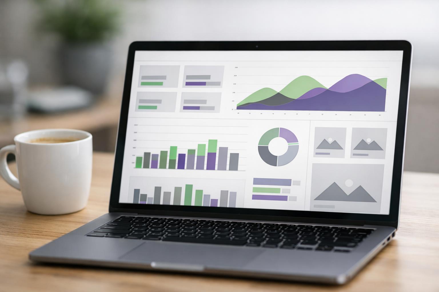 Person betrachtet Umsatzdashboard mit Kurven am Laptop
