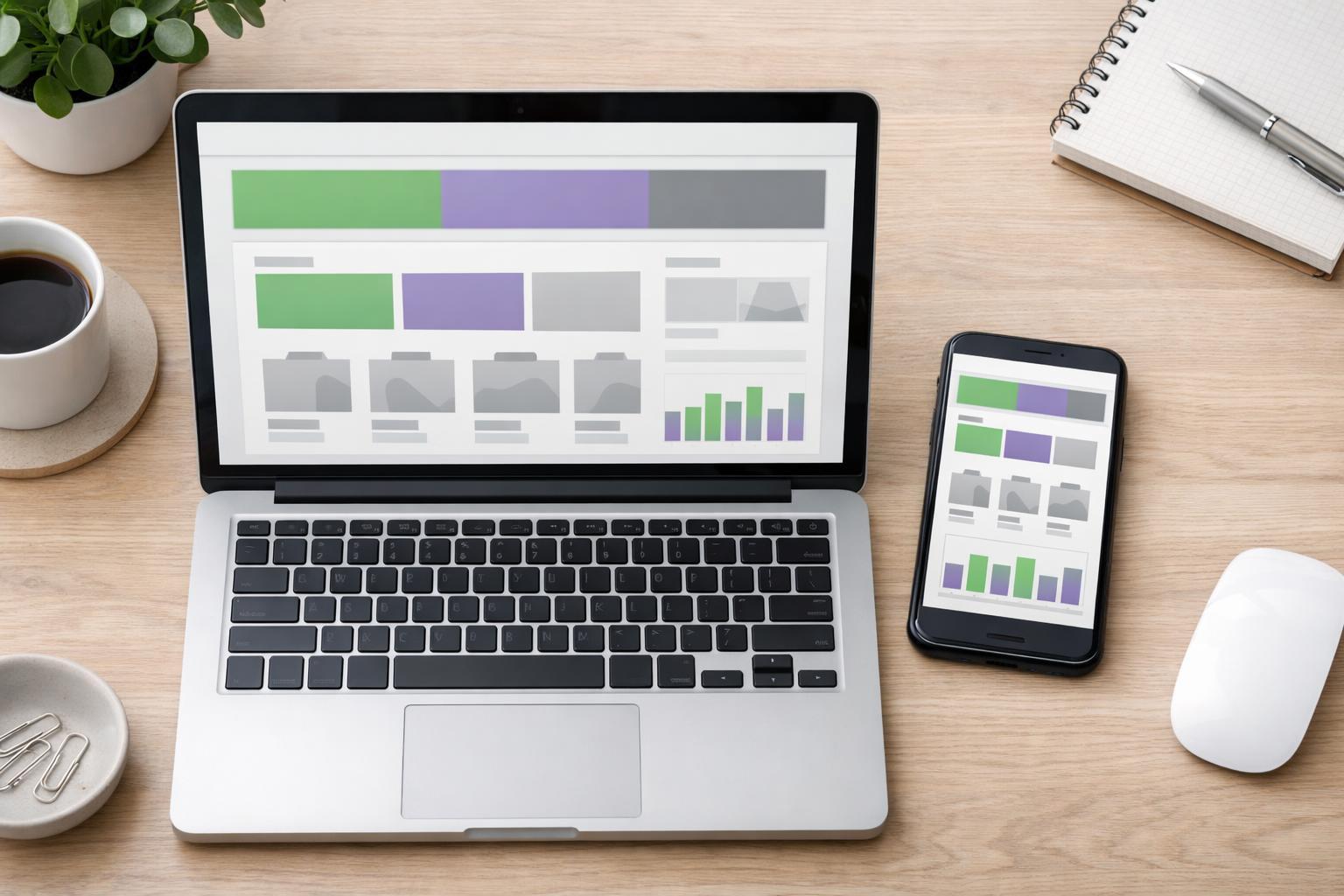 Laptop und Smartphone zeigen gleichzeitig denselben Onlineshop