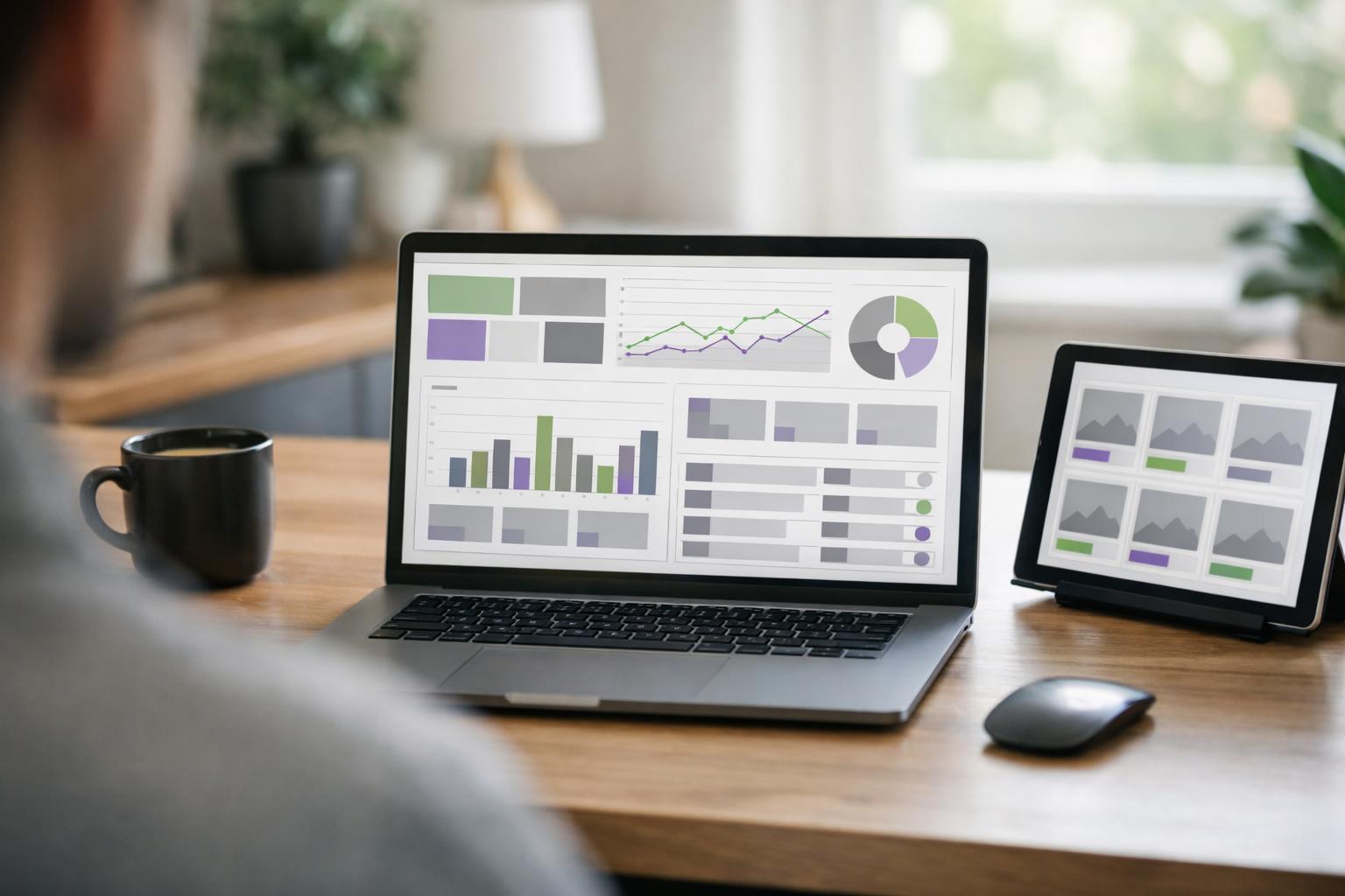 Person analysiert Kundendaten am Laptop im Büro